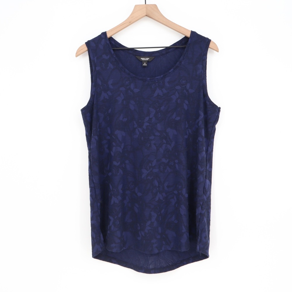 Simply Vera Tank Top Womens M Vera Wang Navy Blue Floral Burnout Excellent